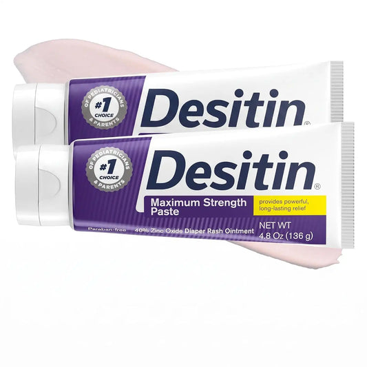 Desitin Maximum Strength Baby Diaper Rash Cream, 40% Zinc Oxide for Treatment, Relief & Prevention, Hypoallergenic, Phthalate- & Paraben-Free Paste, Protects Skin for 12 Hours, 4.8 oz (Pack of 2)
